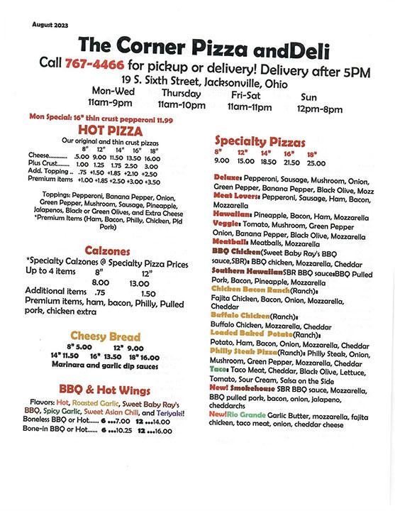 Corner Pizza and Deli Menu image 1